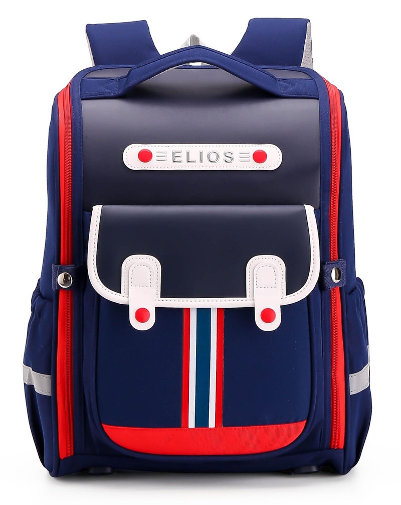 Elios British Design Kids School Backpack for Boys and Girls, 360Â° Reflective Design, Spinal Care, Heat Dissipation, Functional Storage, Ages 7-12, Grades 3-6 Birthday & Rakhi Gift (Blue-Red) - Image 1