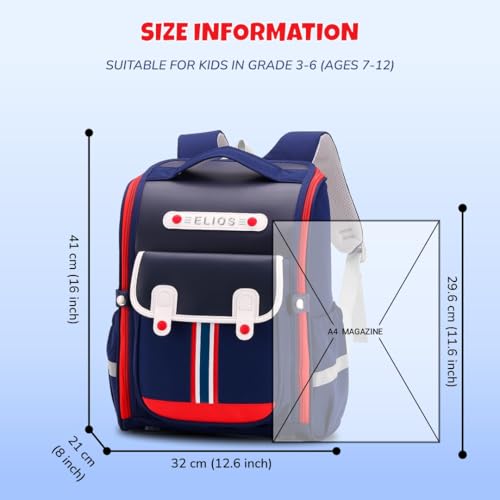 Elios British Design Kids School Backpack for Boys and Girls, 360Â° Reflective Design, Spinal Care, Heat Dissipation, Functional Storage, Ages 7-12, Grades 3-6 Birthday & Rakhi Gift (Blue-Red) - Image 5