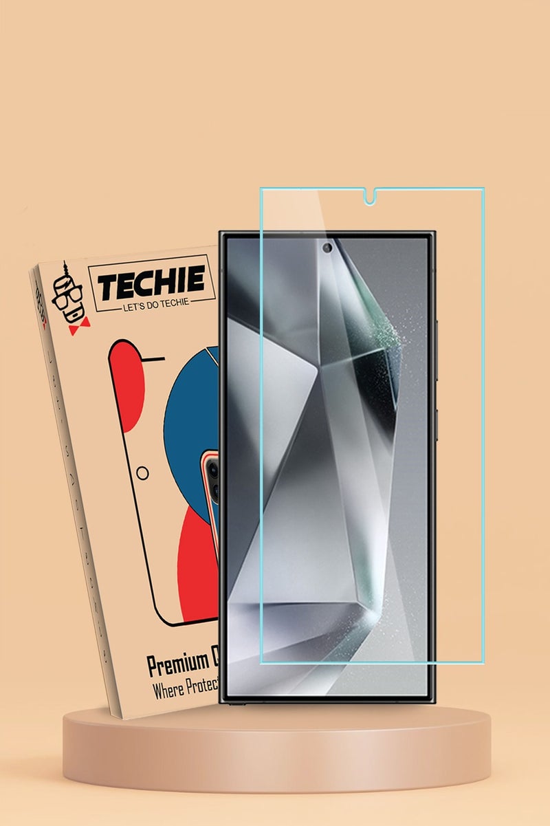 Techie واقي شاشة من الزجاج المقوى عالي الدقة لهاتف Samsung Galaxy S24 Ultra - مضاد للانعكاس ومضاد للفقاعات صلابة 9H 0.33 مم حواف مستديرة سهلة التركيب - Image 1