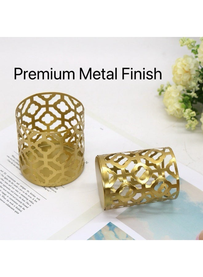 طقم حوامل شموع معدنية ذهبية مكون من 3 قطع - ديكور منزلي أنيق للطاولة لغرفة المعيشة وغرفة الطعام. - Image 4