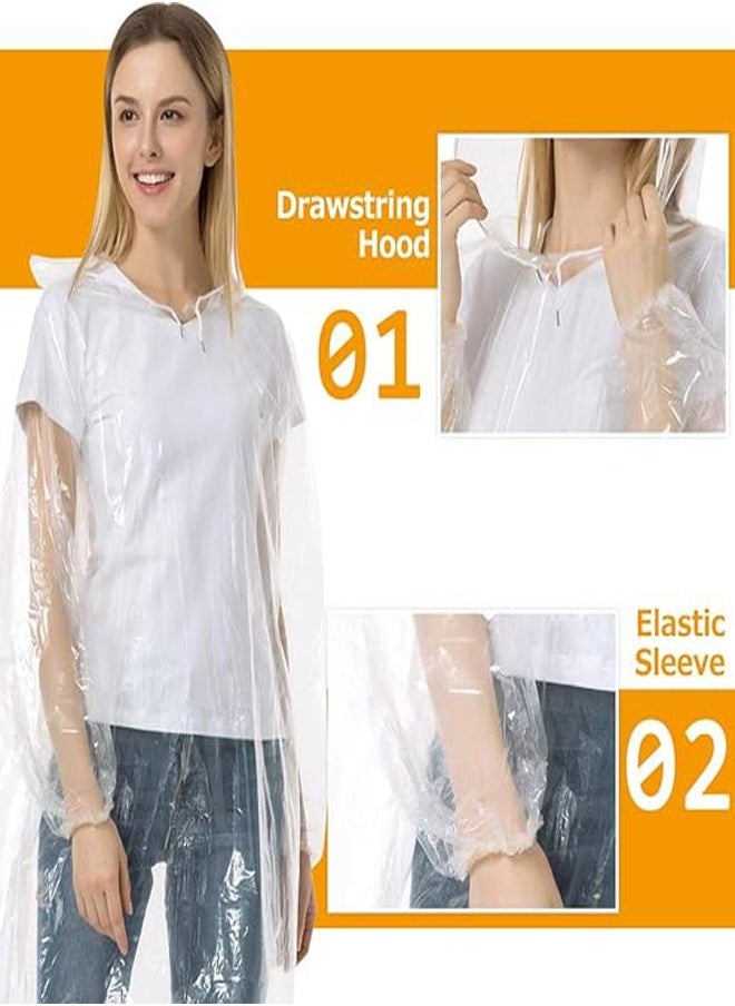 RATSAW 10 Pack Disposable Rain Ponchos Waterproof Rain Poncho for Women and Men Adult Emergency Raincoats with Drawstring Hood and Elasticated Wrists Rain Coats for Outdoor Activities  - Image 2