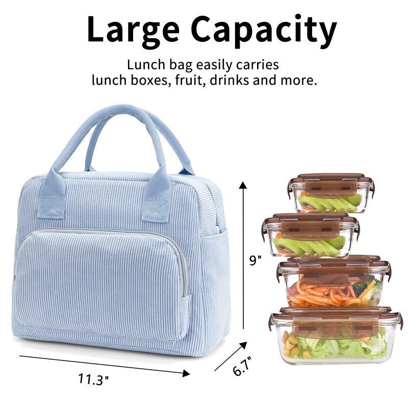 OYLOLA Lunch Bag Women Lunch Box for Women Adult Cute Insulated Lunch Bag Lager Cooler Lunch Tote Bags for Work Picnic (Blue) - Image 3