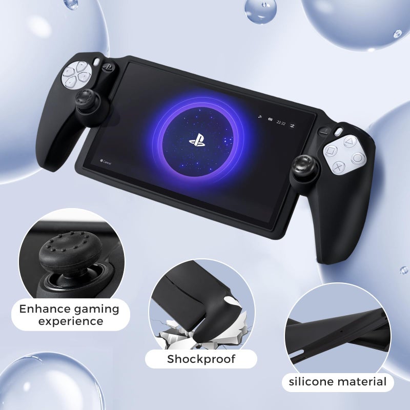 CoBak Hard Carrying Shell Case for PlayStation Portal Remote Player - with 2 Screen Protector, 1 Grip Case, 4 Thumb Grip Caps, Hard Outer Cover for PS5 Portal, Black - Image 4