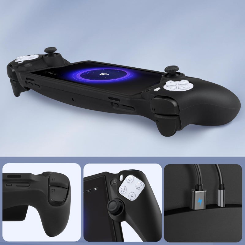 CoBak Hard Carrying Shell Case for PlayStation Portal Remote Player - with 2 Screen Protector, 1 Grip Case, 4 Thumb Grip Caps, Hard Outer Cover for PS5 Portal, Black - Image 5