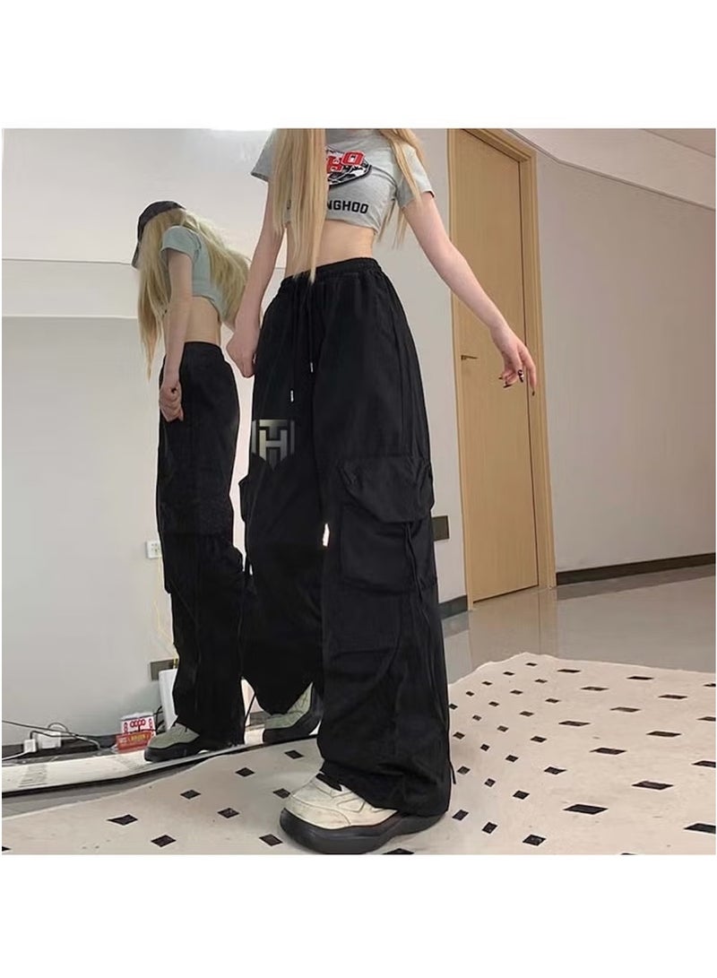 Huitich Women’s Ice Silk Wide-Leg Pants – High Waist, Loose Fit – Black | M - Image 3