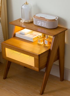 Sharpdo Sharpdo Bedroom Home Log-Style Brown Bedside Table with Single-Layer Drawer Storage 43*31*50CM  - Image 4