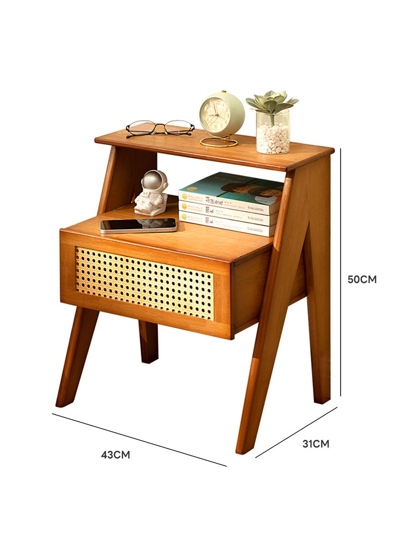 Sharpdo - Sharpdo Bedroom Home Log-Style Brown Bedside Table with Single-Layer Drawer Storage 43*31*50CM - Image 1