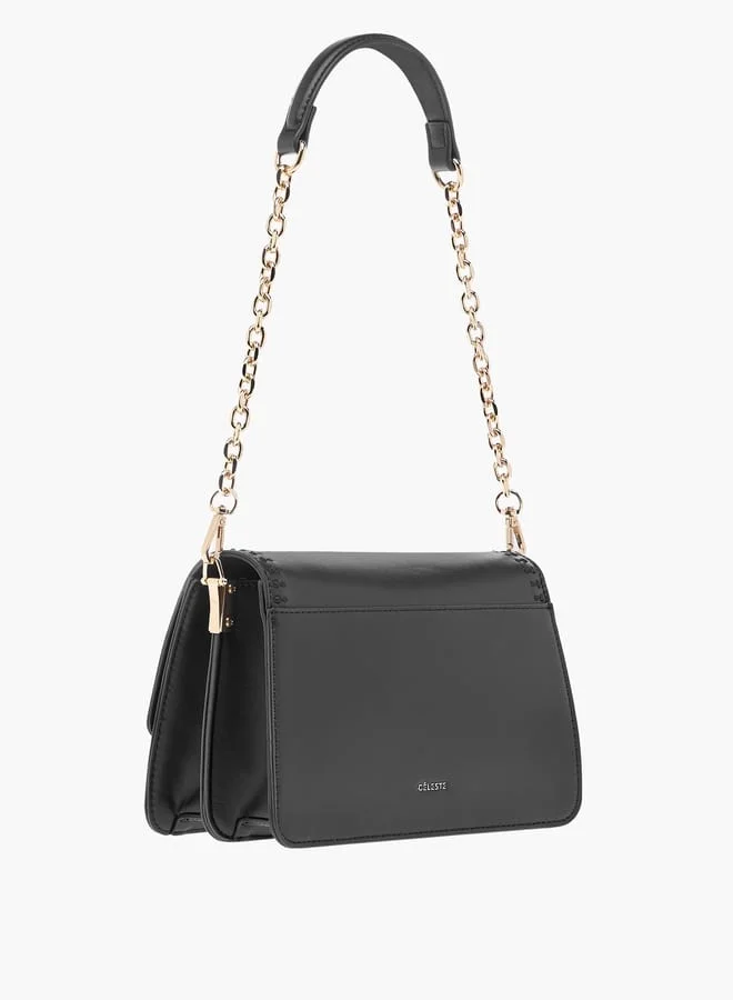 Celeste Solid Crossbody Bag with Detachable Strap and Flap Closure
