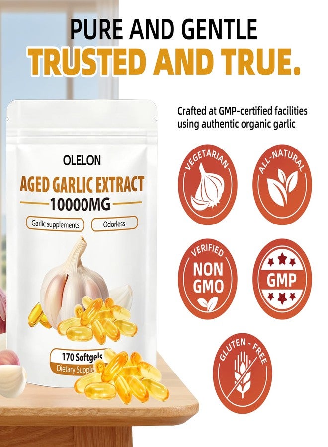 OLELON Aged Garlic Extract 170 Softgels - 1000mg High Potency, Odorless, Non-GMO & Organic Garlic Supplement for Heart Health, Immune Support & Antioxidant Benefits - Image 4