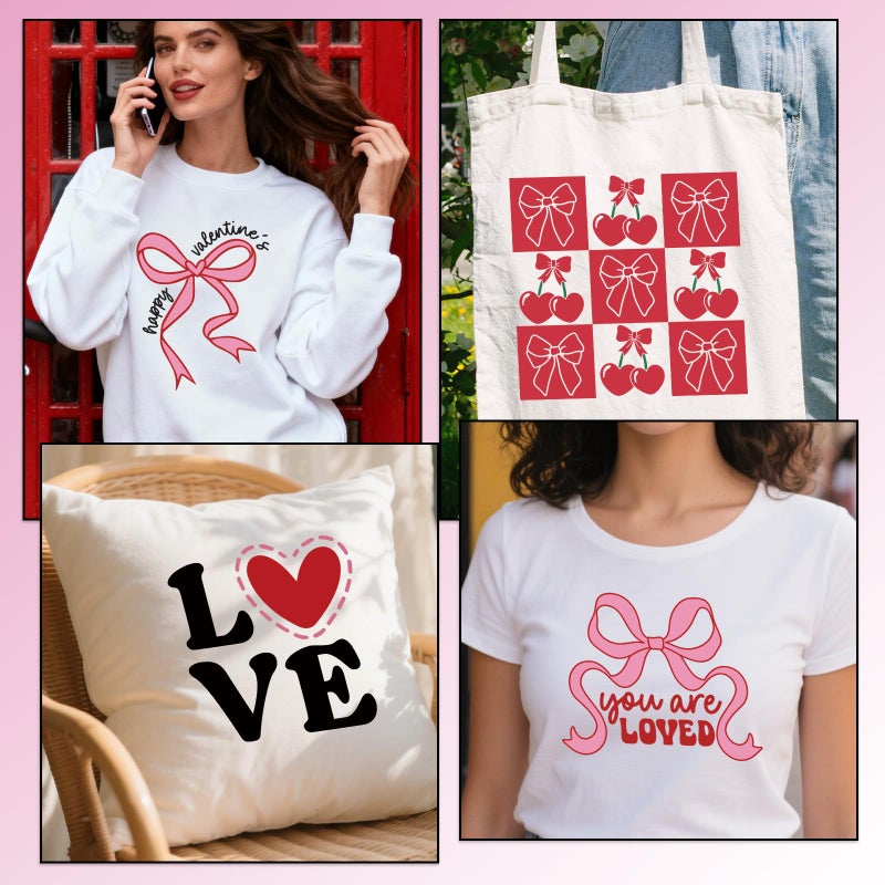 Shejdgart Dtf Transfers Ready to Press - 30 Pcs Valentines Day Bow Iron on Patches for T-Shirts, Love Heart Iron on Stickers Heat Transfer Vinyl Decals for DIY Fabric Clothes Decor - Image 5