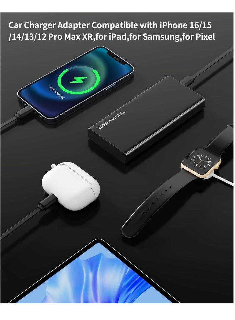 شاحن سيارة قابل للسحب ، شاحن سيارة سريع الشحن 4 في 1 USB-C  USB-A متوافق مع iPhone16/15/14/13/12/11 / X ، Galaxy ، Pixel - Image 3