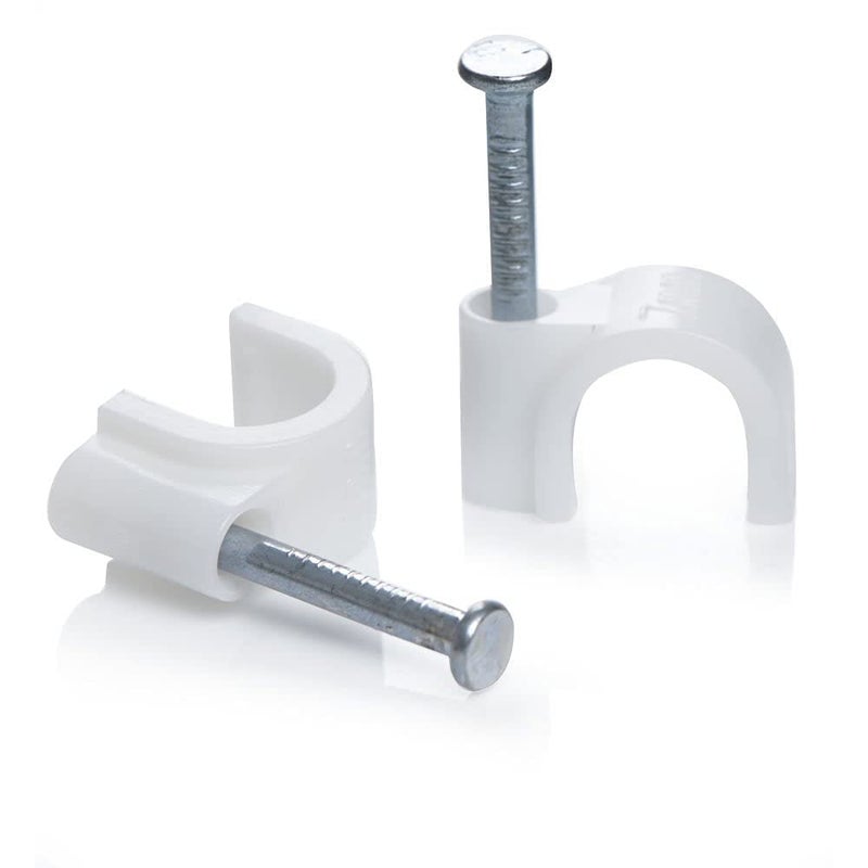BNs Plastic Wire Fastener Circle Cable Clips with Metal Nail White Pack of 100 4mm  - Image 1
