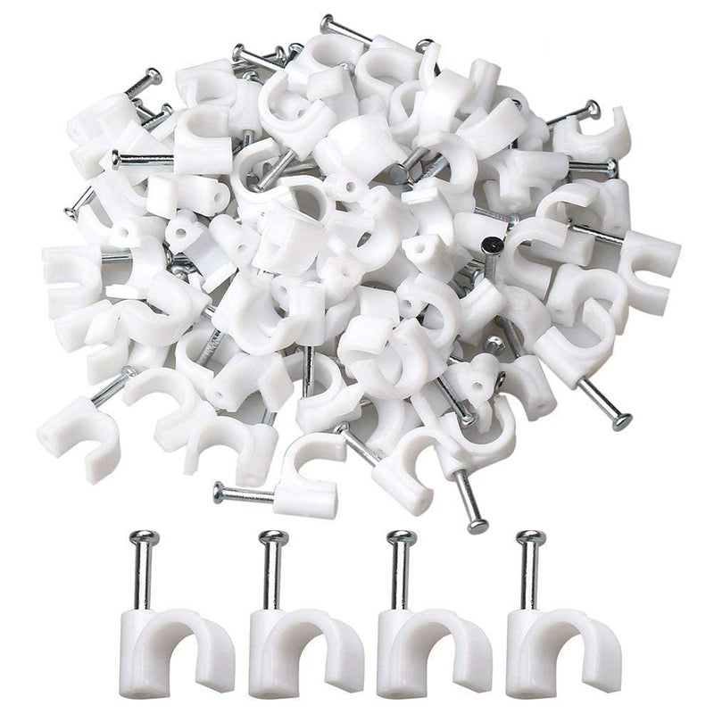 BNs Plastic Wire Fastener Circle Cable Clips with Metal Nail White Pack of 100 4mm  - Image 3