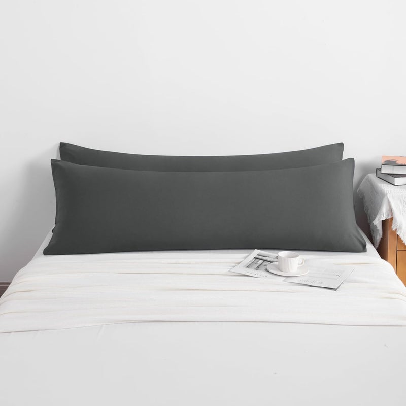 NTBAY Body Pillow Cases Set of 2, 2 Pack Brushed Microfiber 20x54 Pillow Cases, Soft, Wrinkle, Fade, Stain Resistant Dark Grey Pillow Cases with Envelope Closure, 20x54 Inches, Dark Grey - Image 4