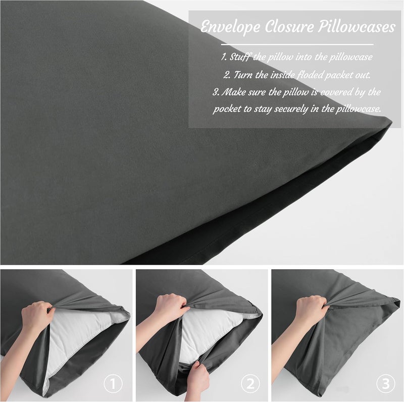 NTBAY Body Pillow Cases Set of 2, 2 Pack Brushed Microfiber 20x54 Pillow Cases, Soft, Wrinkle, Fade, Stain Resistant Dark Grey Pillow Cases with Envelope Closure, 20x54 Inches, Dark Grey - Image 2