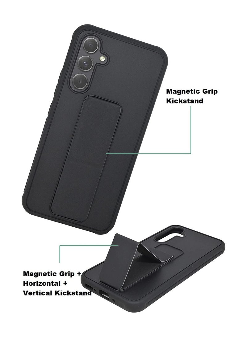 Denx Samsung Galaxy A15 Case with Kickstand and Magnetic Holder, Premium Vertical Strap and Grip with Silicone Holder, multiple viewing positions for Samsung Galaxy A15 (Black) - Image 2
