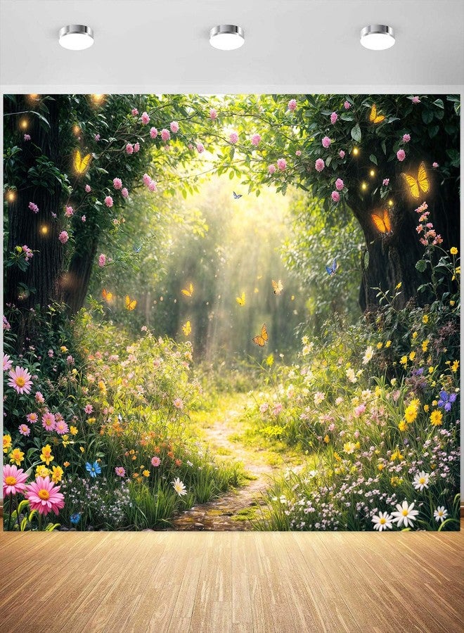 Lacoiime 7 x 5 ft Enchanted Forest Photography Backdrop Fairy Tale Garden Background Floral Flower Butterfly Kids Girl Baby Shower Magic Wonderland Party Banner Decoration Spring Photo Booth Props - Image 1