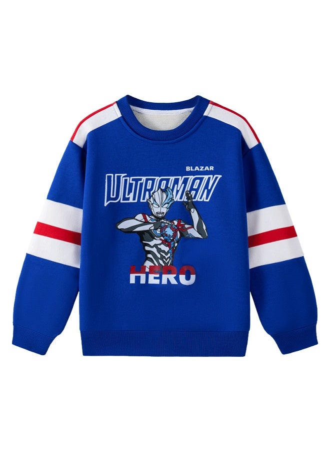 Ultraman Kids Fleece-lined Sweatshirt Spring Boys Sports Warm Long Sleeve Ahm96181 Blue 140 - Image 2