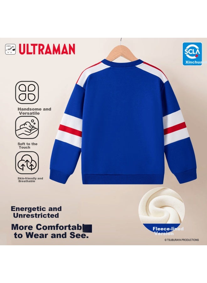 Ultraman Kids Fleece-lined Sweatshirt Spring Boys Sports Warm Long Sleeve Ahm96181 Blue 140 - Image 1