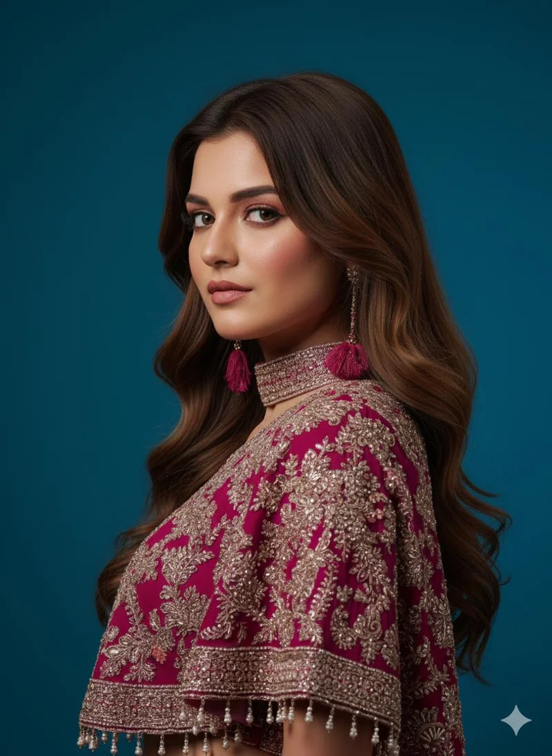 Lehar  Raspberry Cape Blouse & Wide-Leg Trouser Set for Women | Best Price UAE