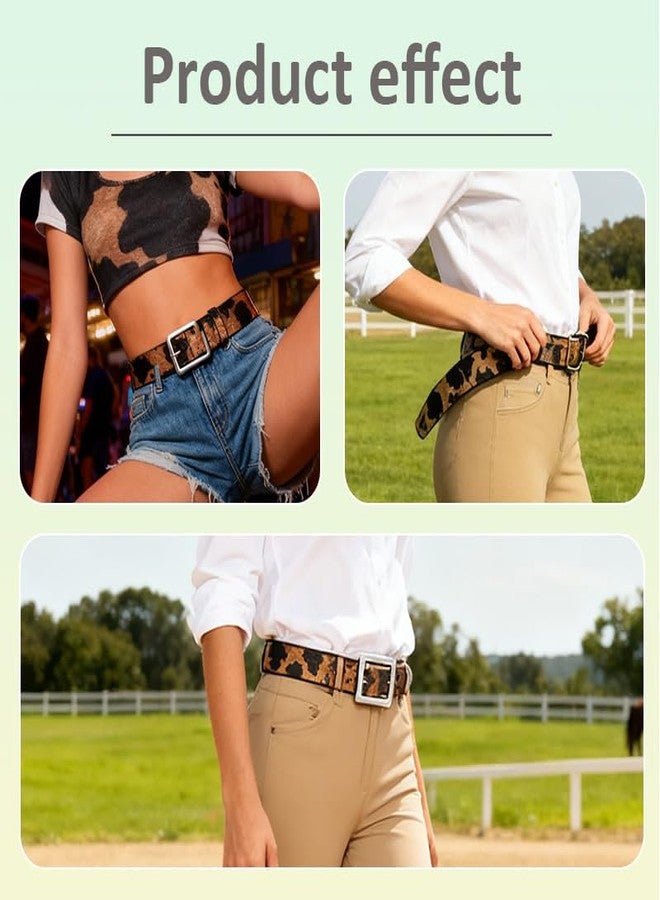 حزام جلدي عتيق بنقشة جلد البقر، مناسب للجينز والسراويل، إكسسوارات رعاة البقر العصرية من حقبة الألفية الجديدة للنساء والفتيات، أحزمة غربية رفيعة للتنانير والفساتين، أحزمة جلدية قابلة للتعديل للنساء والفتيات، أزياء رعاة البقر. - Image 3