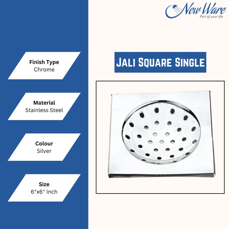 NEW WARE 6 x 6 Inch Square Stainless Steel Bathroom Floor Drain - Chrome Finish Water Drain Grating Floor Trap - Image 5