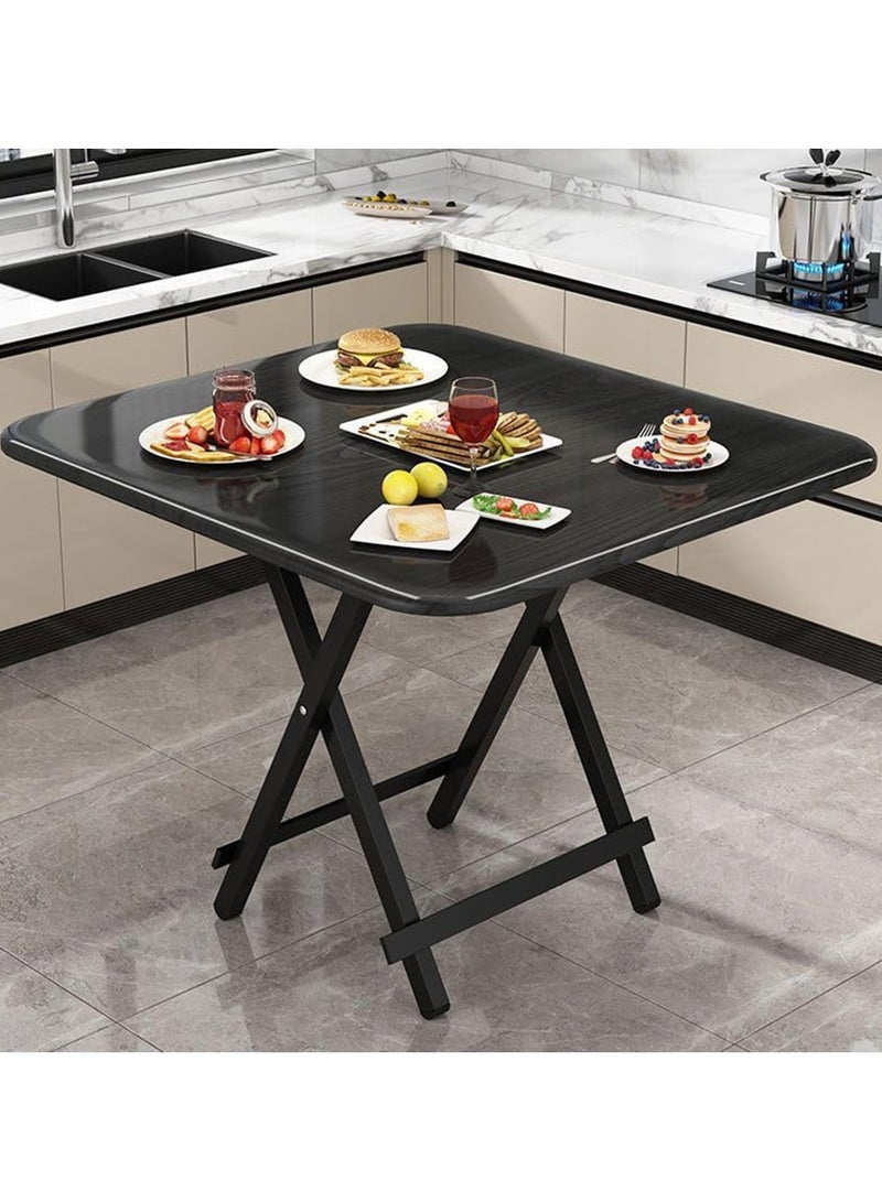 VUCATIN طاولة قابلة للطي، طاولة تخييم قابلة للطي، طاولة نزهة شديدة التحمل، طاولة عشاء قابلة للطي مع سطح خشبي وإطار معدني للتخييم والحفلات المنزلية والشواء (70 * 70 * 74 سم أسود) - Image 1
