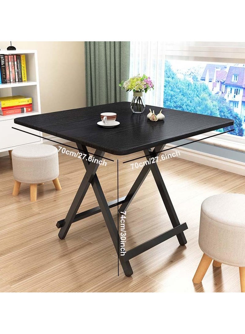 VUCATIN طاولة قابلة للطي، طاولة تخييم قابلة للطي، طاولة نزهة شديدة التحمل، طاولة عشاء قابلة للطي مع سطح خشبي وإطار معدني للتخييم والحفلات المنزلية والشواء (70 * 70 * 74 سم أسود) - Image 2