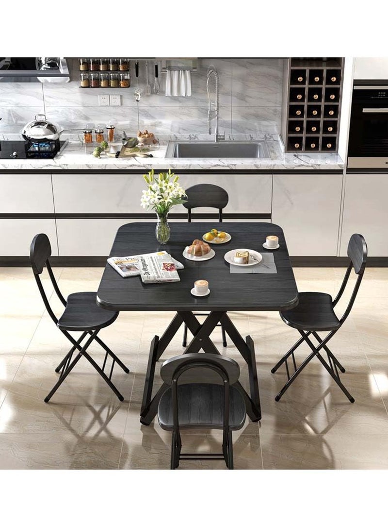 VUCATIN طاولة قابلة للطي، طاولة تخييم قابلة للطي، طاولة نزهة شديدة التحمل، طاولة عشاء قابلة للطي مع سطح خشبي وإطار معدني للتخييم والحفلات المنزلية والشواء (70 * 70 * 74 سم أسود) - Image 4