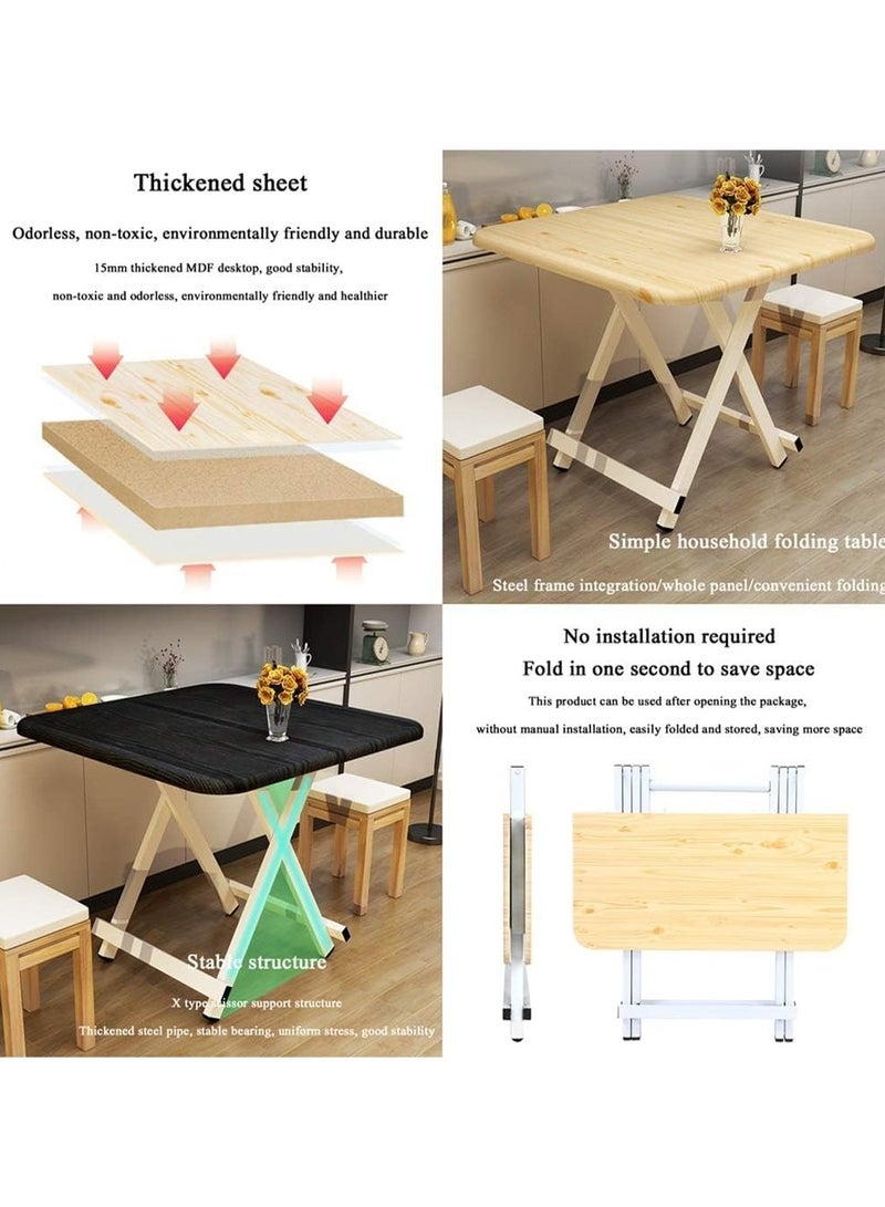 VUCATIN طاولة قابلة للطي، طاولة تخييم قابلة للطي، طاولة نزهة شديدة التحمل، طاولة عشاء قابلة للطي مع سطح خشبي وإطار معدني للتخييم والحفلات المنزلية والشواء (70 * 70 * 74 سم أسود) - Image 3