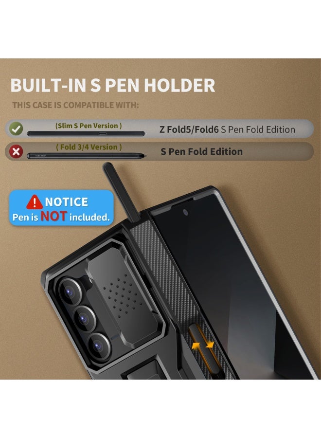 TONGATE Z Fold 6 Phone Case, [with Privacy Screen Protector & Slide Camera Cover] [S Pen Holder & Hinge Protection] Full Body Heavy Duty Drop-Proof Phone Case for Samsung Galaxy Z Fold 6 Phone Case with Stand and Belt Clip, Black - Image 4