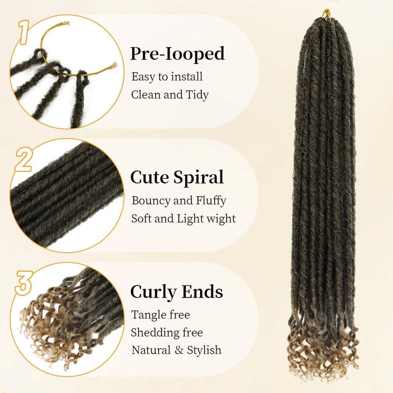 MODERN QUEEN 6 Packs Goddess Locs Crochet Hair, 24 Inch Straight Faux Locs Crochet Braids, Pre-Looped Curly Soft Synthetic Ombre Braiding Hair Extensions for Black Women(24 Inch, 6 Packs, 1B/27#) - Image 5