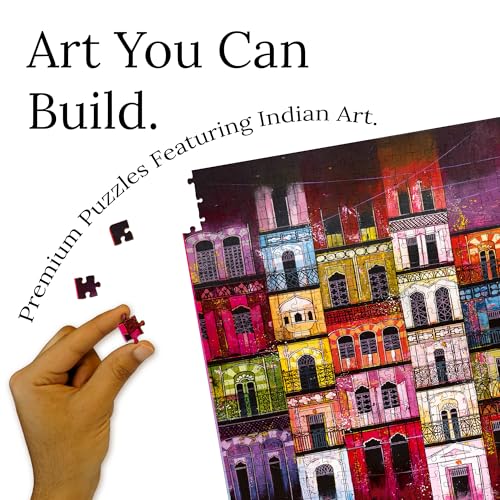 91Knots Painting x Puzzle Series | Contemporary Indian Art | 500 Pieces Wooden Jigsaw Puzzles for Adults (500 Pieces, Haveli Colorful Houses) - Image 2