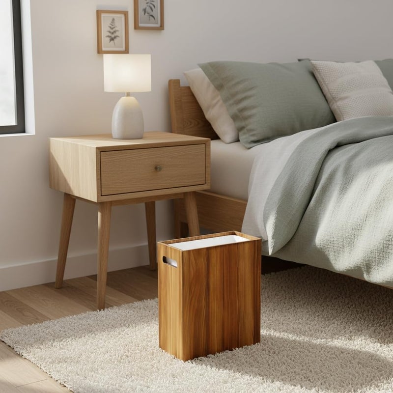 Coeusy 3 Gallon Wooden Trash Can with Liner,Small Solid Wood Bathroom Trash Can,Narrow Garbage Can,Decorative Waste Basket for Bathroom,Bedroom,Office - Image 5