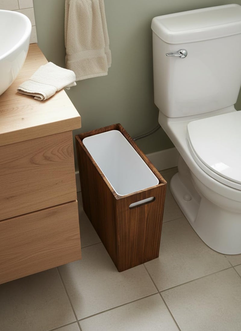 Coeusy 3 Gallon Wooden Trash Can with Liner,Small Solid Wood Bathroom Trash Can,Narrow Garbage Can,Decorative Waste Basket for Bathroom,Bedroom,Office - Image 2