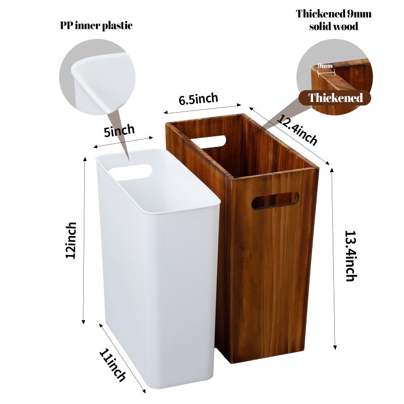Coeusy 3 Gallon Wooden Trash Can with Liner,Small Solid Wood Bathroom Trash Can,Narrow Garbage Can,Decorative Waste Basket for Bathroom,Bedroom,Office - Image 4