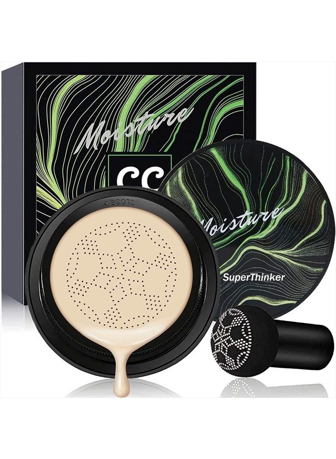SuperThinker Air Cushion CC Cream Mushroom Head Foundation, Moisturizing BB Cream Makeup Long Lasting Matte Concealer (Ivory)  - Image 1