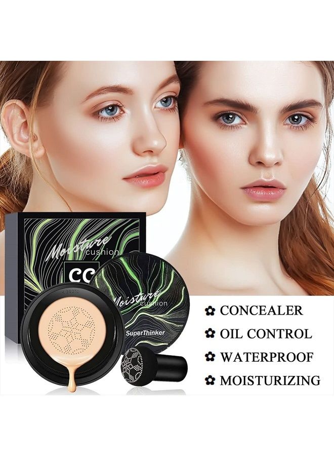 SuperThinker Air Cushion CC Cream Mushroom Head Foundation, Moisturizing BB Cream Makeup Long Lasting Matte Concealer (Ivory)  - Image 2