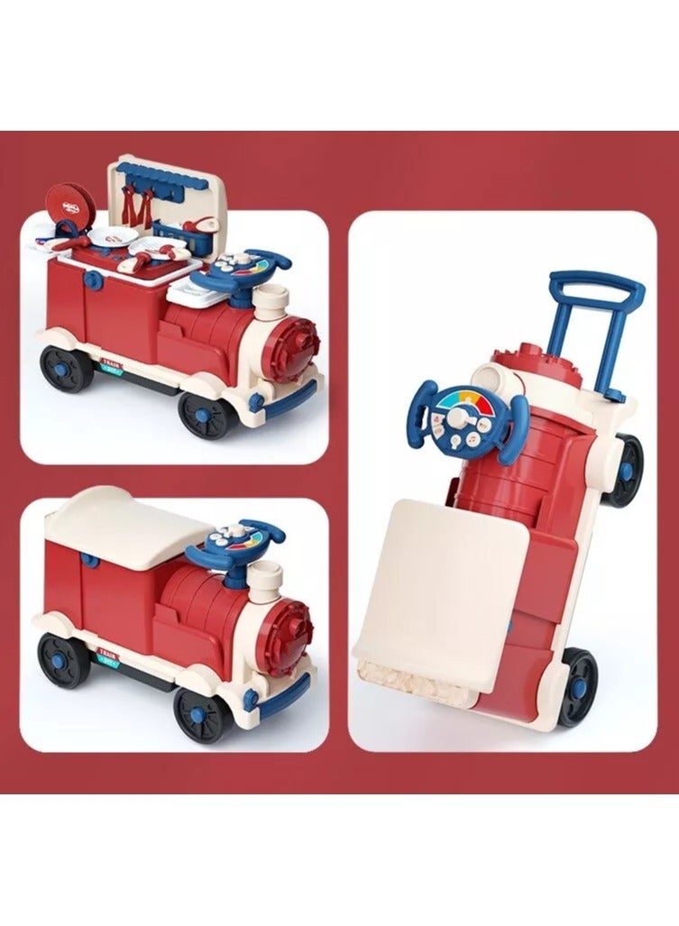 يونيكبيبي لعبة مطبخ وطعام قطار التظاهر، مجموعة لعب 3 في 1 للأطفال، لعبة مطبخ وتمثيل الطهي مع عجلة قيادة موسيقية، قطار طعام للأطفال، لعبة قطار منزلق، تتحمل وزن يصل إلى 60 كجم - Image 3