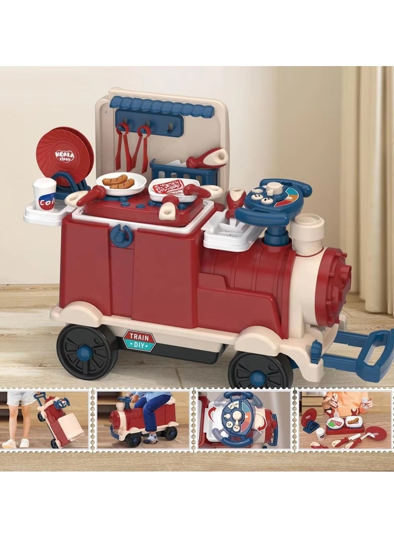 يونيكبيبي لعبة مطبخ وطعام قطار التظاهر، مجموعة لعب 3 في 1 للأطفال، لعبة مطبخ وتمثيل الطهي مع عجلة قيادة موسيقية، قطار طعام للأطفال، لعبة قطار منزلق، تتحمل وزن يصل إلى 60 كجم - Image 4