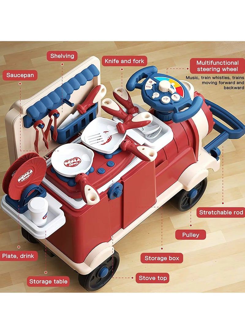 يونيكبيبي لعبة مطبخ وطعام قطار التظاهر، مجموعة لعب 3 في 1 للأطفال، لعبة مطبخ وتمثيل الطهي مع عجلة قيادة موسيقية، قطار طعام للأطفال، لعبة قطار منزلق، تتحمل وزن يصل إلى 60 كجم - Image 5