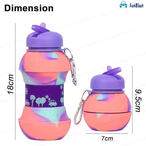 FunBlast Silicone Sipper Bottle for Kids - 550 ML Foldable, Expandable Water Bottle for Home, Office, Gym, Trekking - Fancy Stylish Sipper for Girls, Boys (Purple) - Image 3
