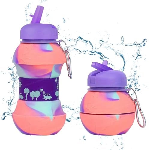 FunBlast Silicone Sipper Bottle for Kids - 550 ML Foldable, Expandable Water Bottle for Home, Office, Gym, Trekking - Fancy Stylish Sipper for Girls, Boys (Purple) - Image 1