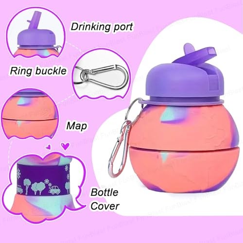 FunBlast Silicone Sipper Bottle for Kids - 550 ML Foldable, Expandable Water Bottle for Home, Office, Gym, Trekking - Fancy Stylish Sipper for Girls, Boys (Purple) - Image 2
