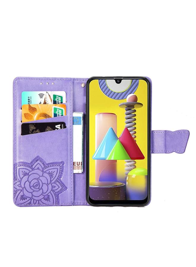 زبون جراب لهاتف Galaxy M31 من الجلد المنقوش بنقشة زهرة الفراشة مع حامل / فتحة بطاقة / محفظة / حبل تعليق - Image 3