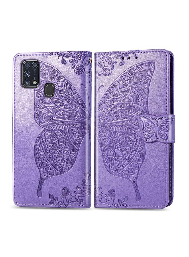 زبون جراب لهاتف Galaxy M31 من الجلد المنقوش بنقشة زهرة الفراشة مع حامل / فتحة بطاقة / محفظة / حبل تعليق - Image 2