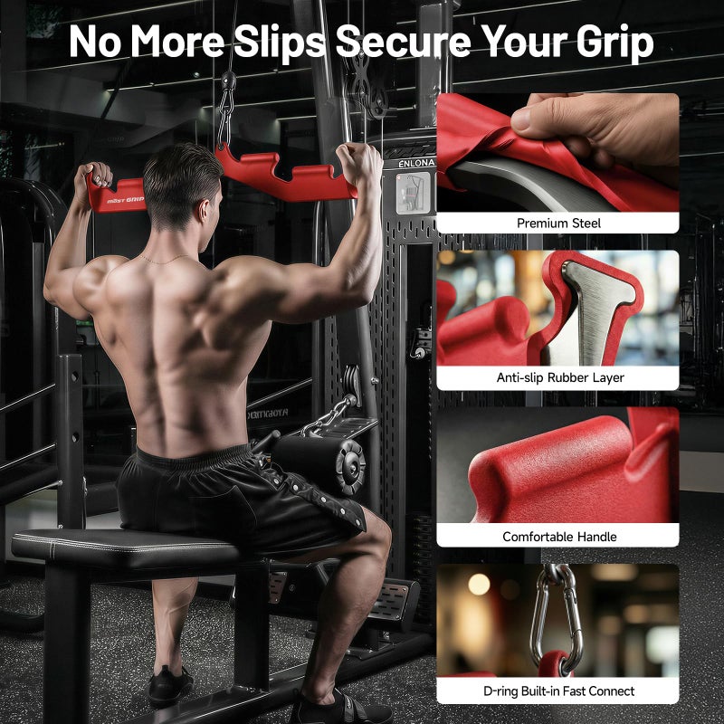 MOST GRIP LAT Pull Down Bar with 6 Ergonomic Handles, Neutral Grip LAT Pulldown Attachments for Whole Back Training, Wide Grip LAT Pulldown Bars for Home Gym Cable - Image 5