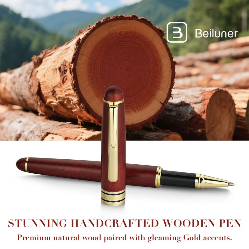 BEILUNER Luxury Wood Ballpoint Pen Writing Set,Rosewood-Elegant Fancy Nice Gift Pen Set for Signature Executive Business Office Fancy Nice Supplies - Christmas Gift Boxed with Extra Refills (Black) - Image 2