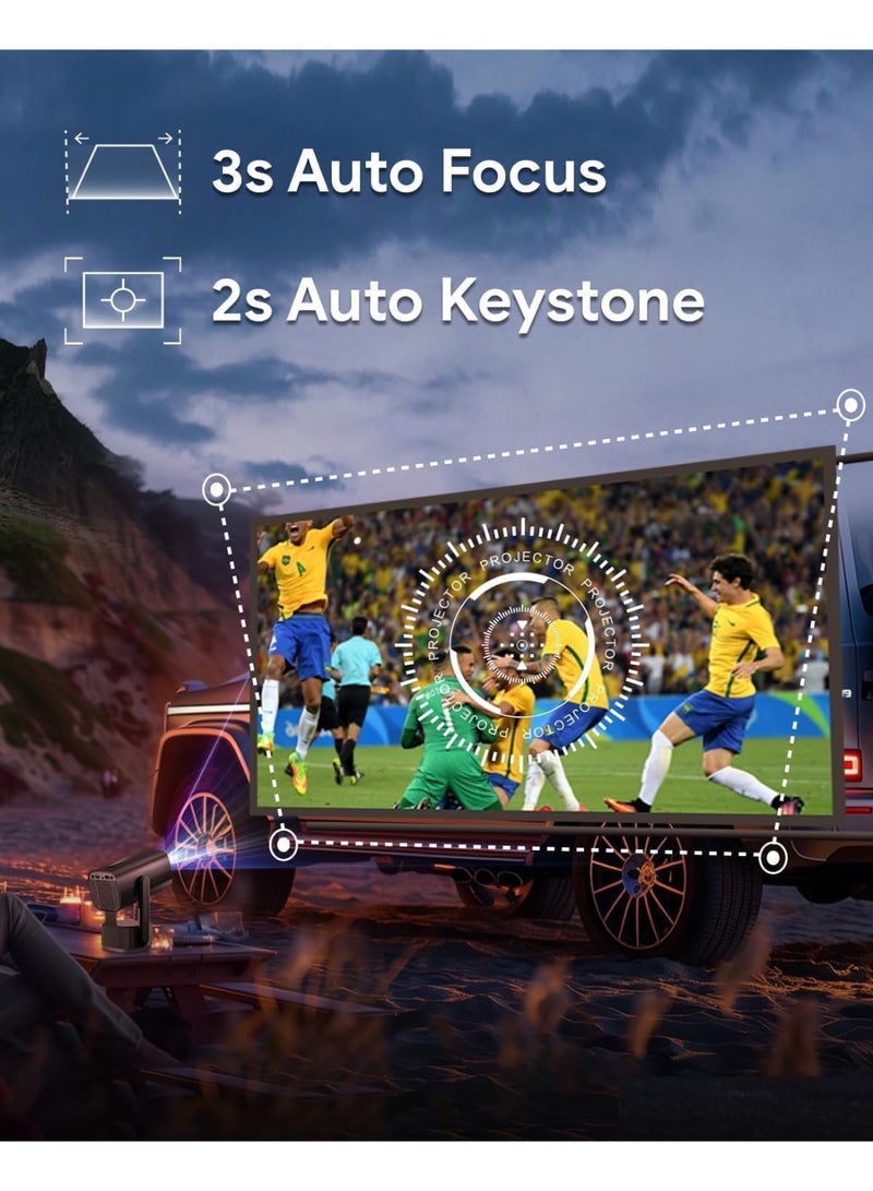 جهاز عرض 4K - جهاز عرض صغير محمول بدقة 1080 بكسل عالية الدقة 320 ANSI، جهاز عرض لاسلكي يعمل بالبطارية مع التركيز التلقائي وواي فاي 6 وبلوتوث 5.0، نظام تشغيل أندرويد 11.0 الذكي، حامل قابل للتعديل بزاوية 270 درجة، أبيض - Image 4