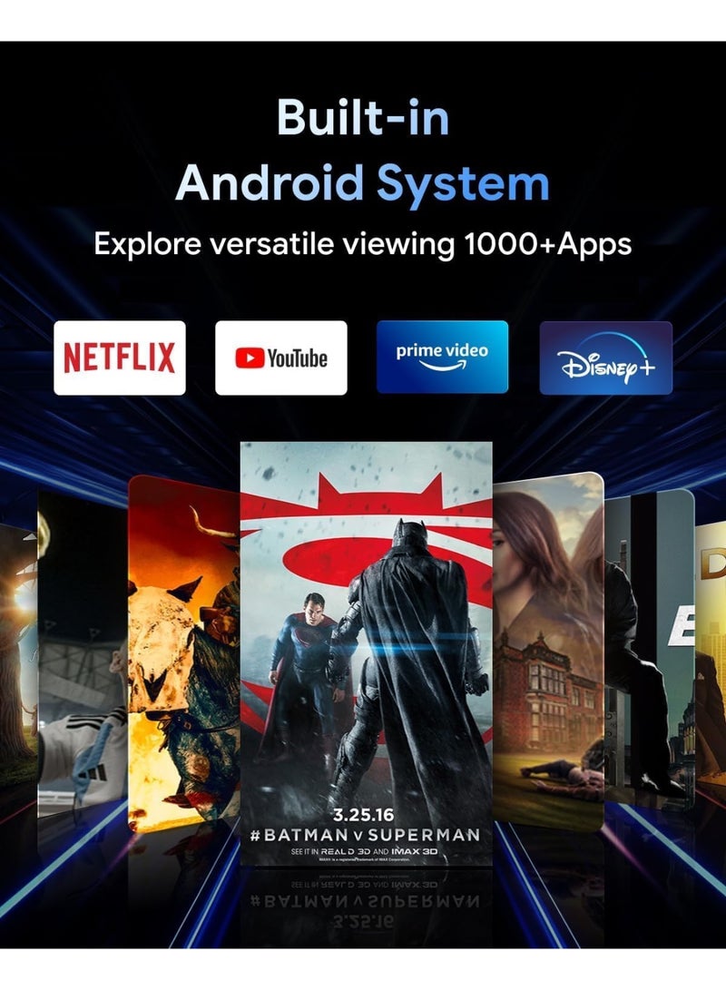 جهاز عرض 4K - جهاز عرض صغير محمول بدقة 1080 بكسل عالية الدقة 320 ANSI، جهاز عرض لاسلكي يعمل بالبطارية مع التركيز التلقائي وواي فاي 6 وبلوتوث 5.0، نظام تشغيل أندرويد 11.0 الذكي، حامل قابل للتعديل بزاوية 270 درجة، أبيض - Image 5